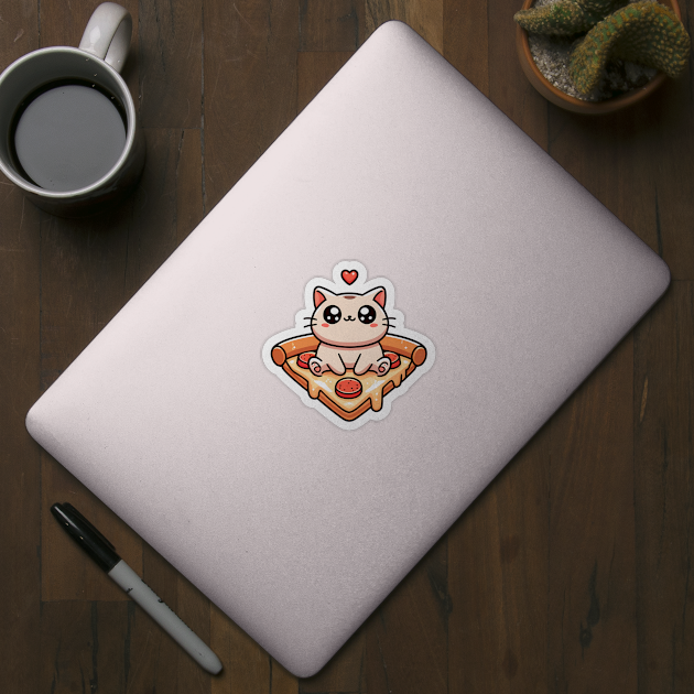Kawaii Cat with Pizza by logiamerch